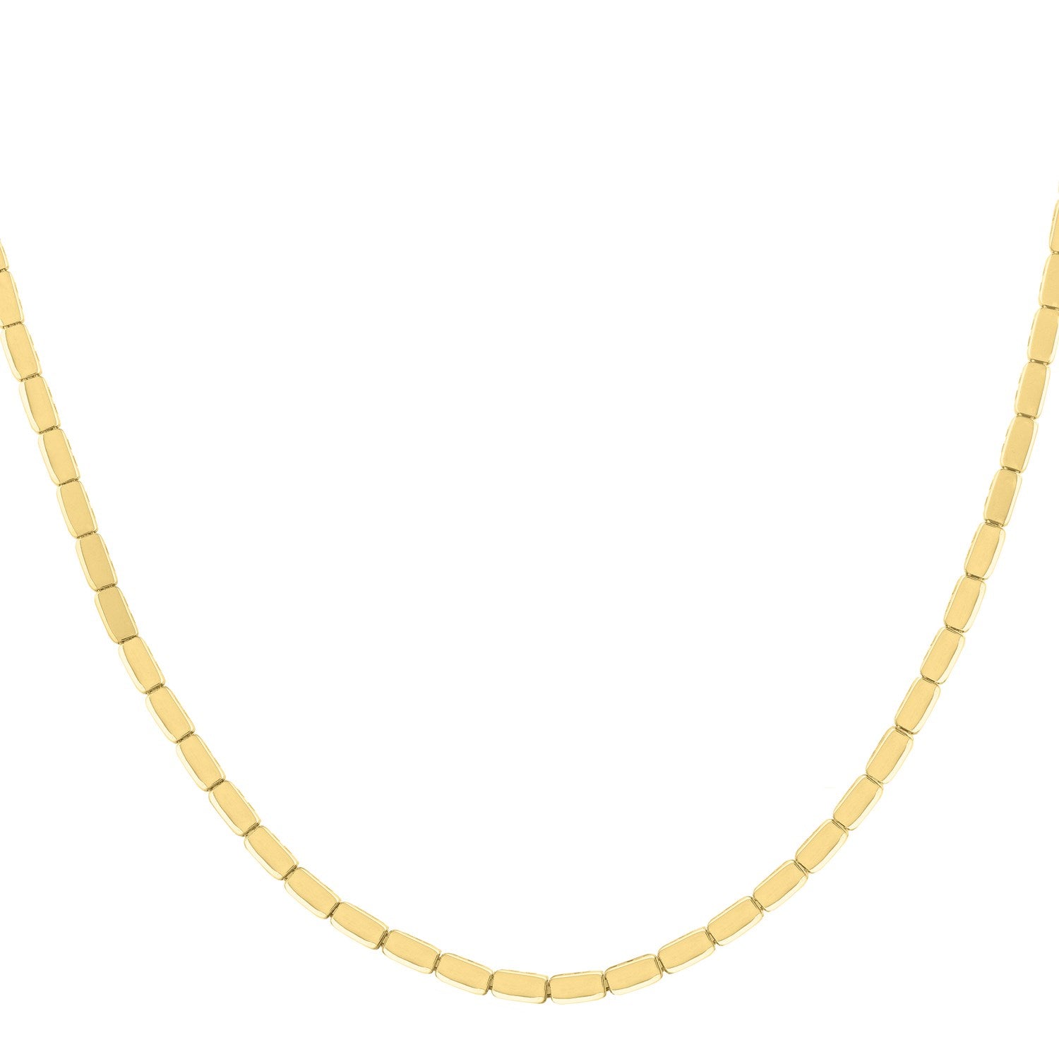Geometric Brick Necklace in 14K Yellow Gold in a sleek high-contrast midnight luxury editorial style